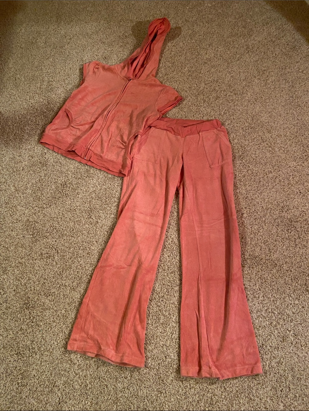 Mossimo Supply Co. Pink Velour Wide Leg Pants with Hooded Zip Top